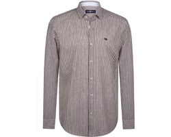Jimmy Sanders Overhemd - Gestreept - Poplin Katoen Linnen - Lange Mouw Heren Bruin - L