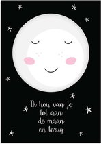 DesignClaud Ik hou van je tot de maan en terug - Zwart wit kinderposter A3 poster (29,7x42 cm)