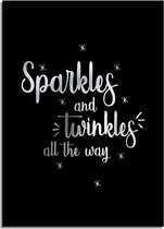 DesignClaud Kerstposter Sparkles and Twinkles all the way - Kerstdecoratie Zilver folie + zwart A4 + Fotolijst zwart