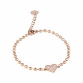 My Bendel rose gouden bedelarmband met zirkonia hart - Rose gouden armband met zirkonia hartje - Met luxe cadeauverpakking