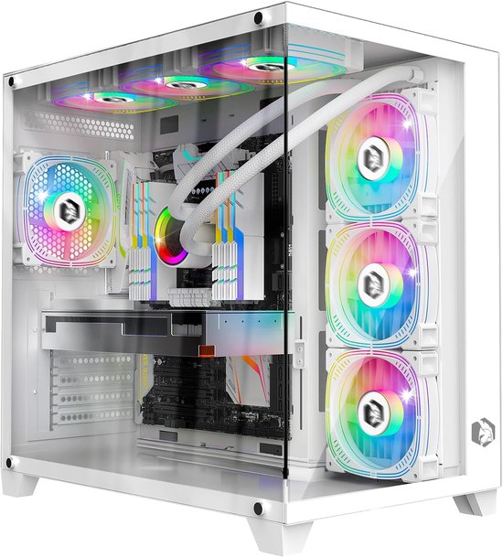 Boîtier PC Boîtier Tour ATX Mars Gaming Mc-3gf Triple En Verre Trempé, 2 Ventilateurs Argb 120 Mm Usb C Blanc