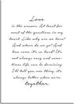 DesignClaud Love is the answer - Tekst poster - Wanddecoratie - Zwart wit poster B2 poster (50x70cm)