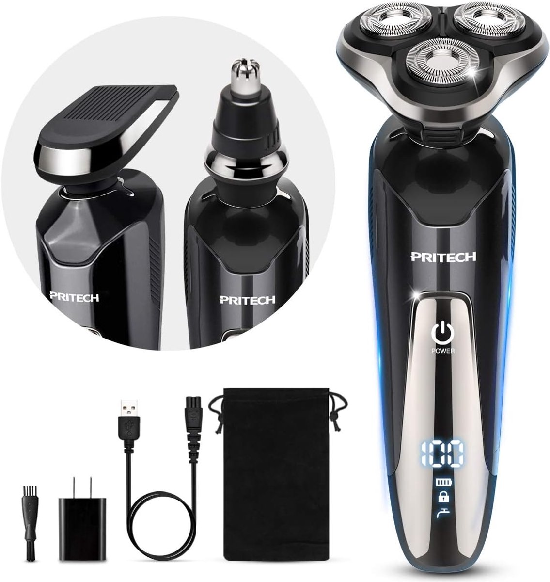 Elektrische Rasierer voor Mannen - 3-in-1 Scheerapparaat met Trimmer en Neustrimmer - IPX7 Waterdicht