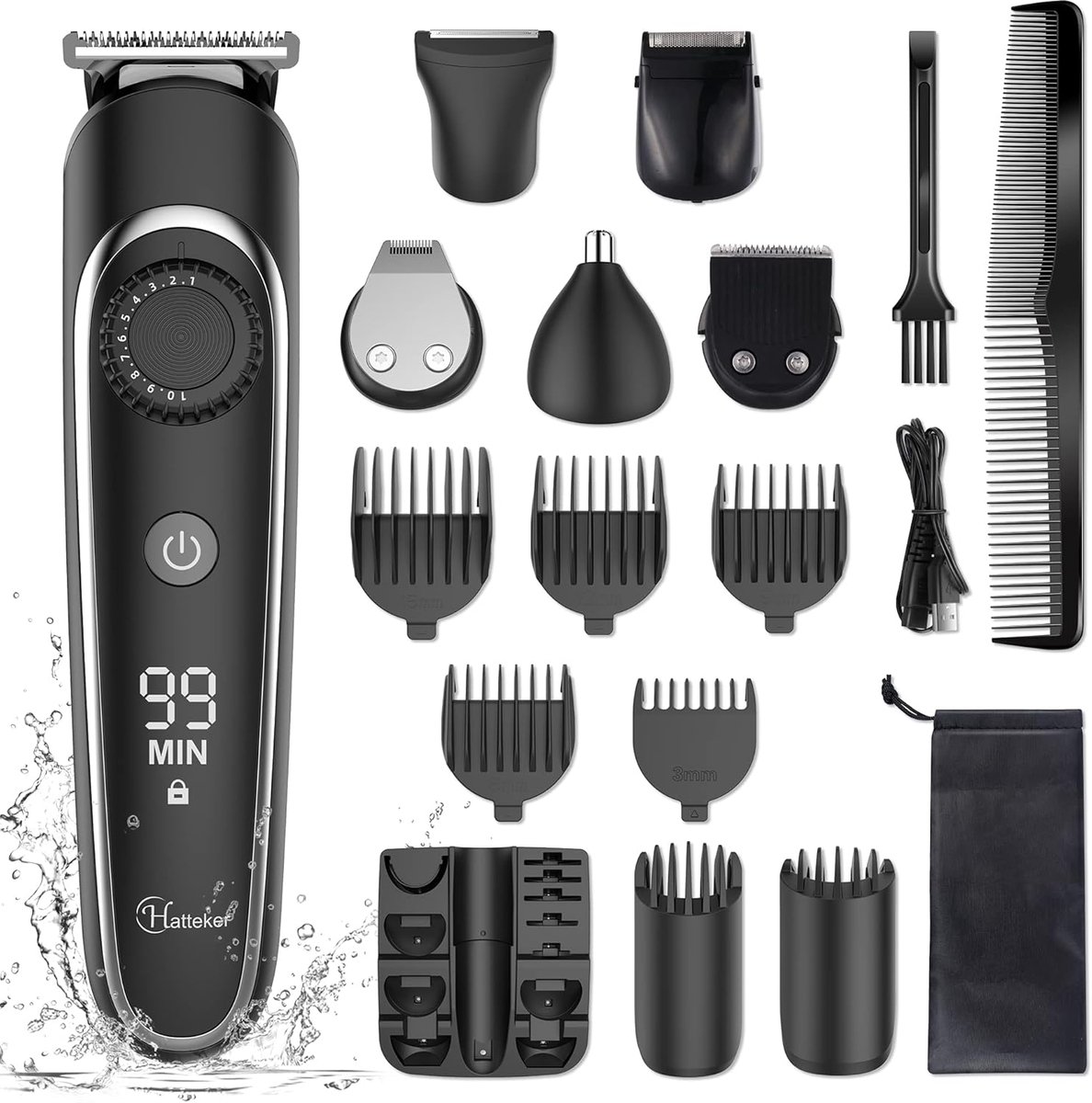 6-in-1 Tondeuse en Trimmer Set voor Heren - Waterdicht en Oplaadbaar