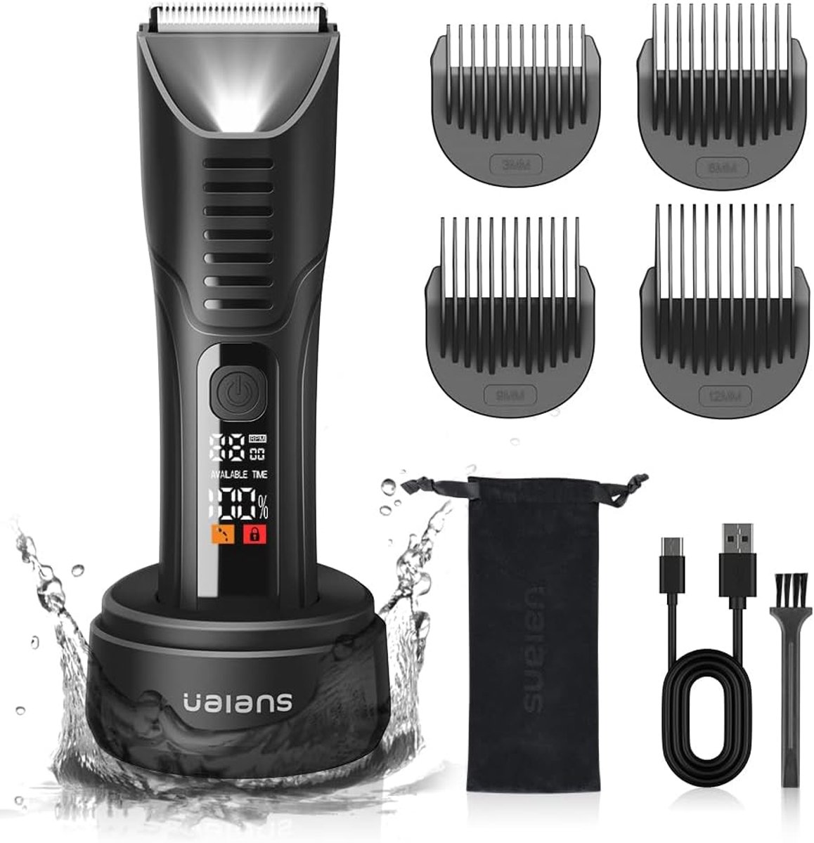 Intiem Scheerapparaat voor Mannen - Multifunctionele Lichaamshaartrimmer met LED Licht, IPX7 Waterdicht, Voor Droog en Nat Scheren, Inclusief 4 Opzetkammen