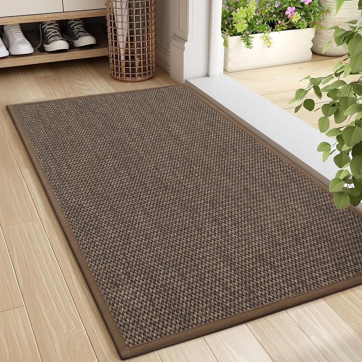 Famanu Binnendeurmat 60 x 90 cm, antislip deurmat, wasbare vuilvangmat, dunne deurmat, absorberend entreekleed, reinigingsmat, entreemat voor gebruik binnenshuis, bruin