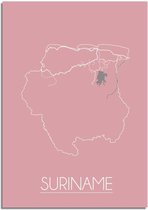 DesignClaud Plattegrond Suriname Landkaart poster Wanddecoratie - Roze - A3 poster (29,7x42cm)