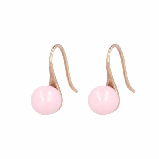 My Bendel rosegouden oorhangers met roze keramieken bol - Rosegouden oorbellen met roze keramieken bol - Met luxe cadeauverpakking