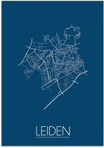 DesignClaud Plattegrond Leiden Stadskaart poster Wanddecoratie - Blauw - A3 + fotolijst zwart (29,7x42cm)