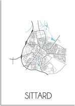 DesignClaud Plattegrond Sittard Stadskaart poster Wanddecoratie - Wit - A3 + fotolijst zwart (29,7x42cm)