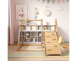 Pugsdrly Eenpersoonsbed Houten speeltoestel 3 in 1 met glijbaan en schommel voor kinderen, inclusief speeltoestel, schommel en glijbaan Triplex Geschikt voor kinderen binnen