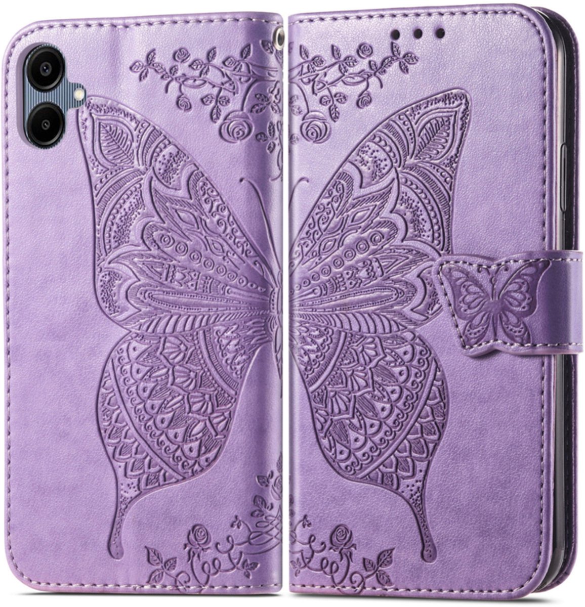 BoekCover Hoes Etui geschikt voor Samsung Galaxy A06 - A07 Vlinders Paars