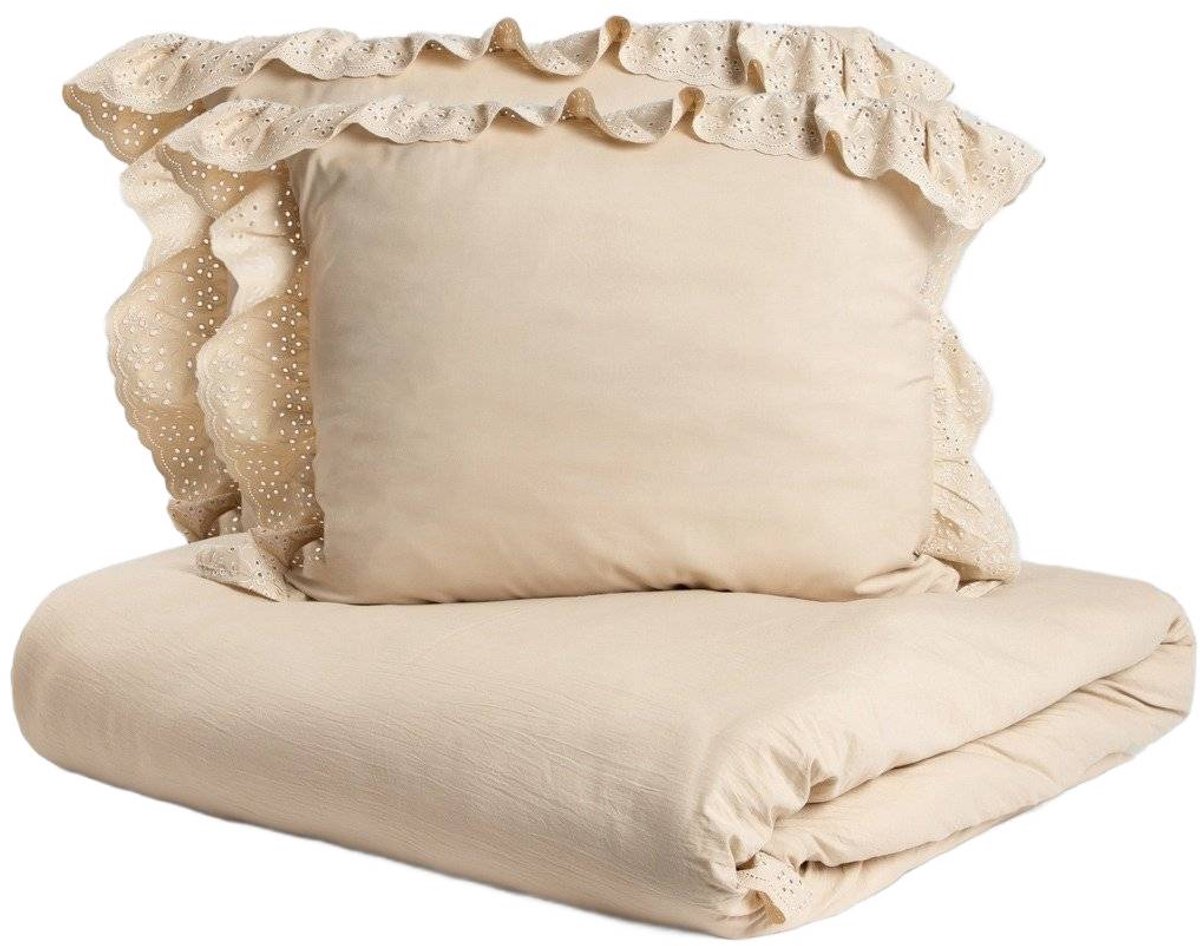 Beddengoed | MORAINE | microvezel beige met kant | 220x200 + 2*50x60cm | 734403