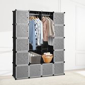 Kledingkast met 20 Opslagvakken - DIY Garderobekast (BxHxD): 142x180x37cm - Zwart - Kunststof - slaapkamer, woonkamer - Extra Grote Kleerkast - Modulaire Wandkast - Modern-stijl - 10KG Draagkracht - voor hangende kleding&ruimtebesparing
