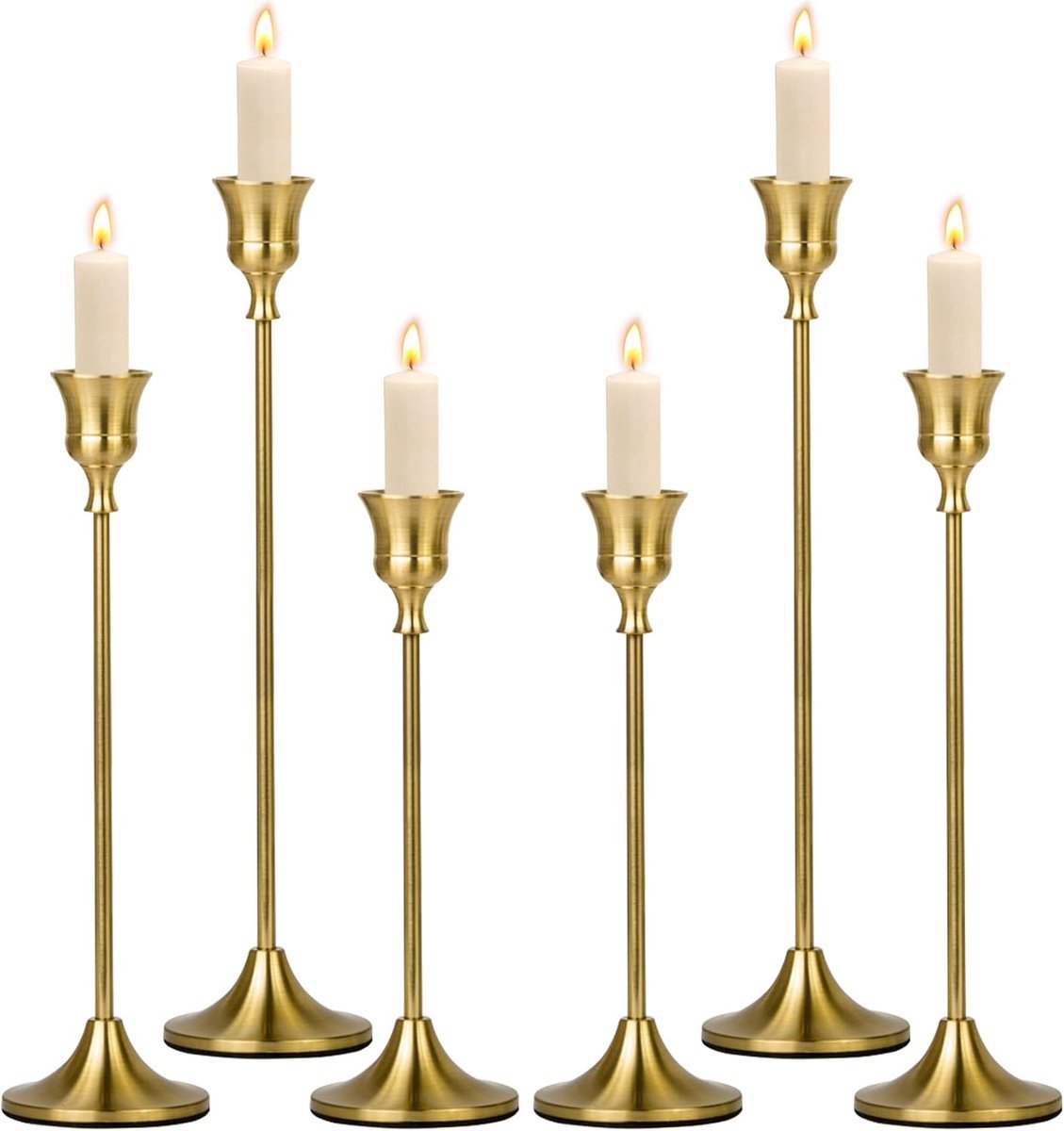 Kaarsenhouder goud - set van 6 - Goud - metalen kaarsenhouders - Kandelaar set- kaars op sokkel - Stijlvol - feestdecoratie - 21 diner - StijlvolStekkie - Kerst - Halloween - Pasen - Kaarsen niet inbegrepen.