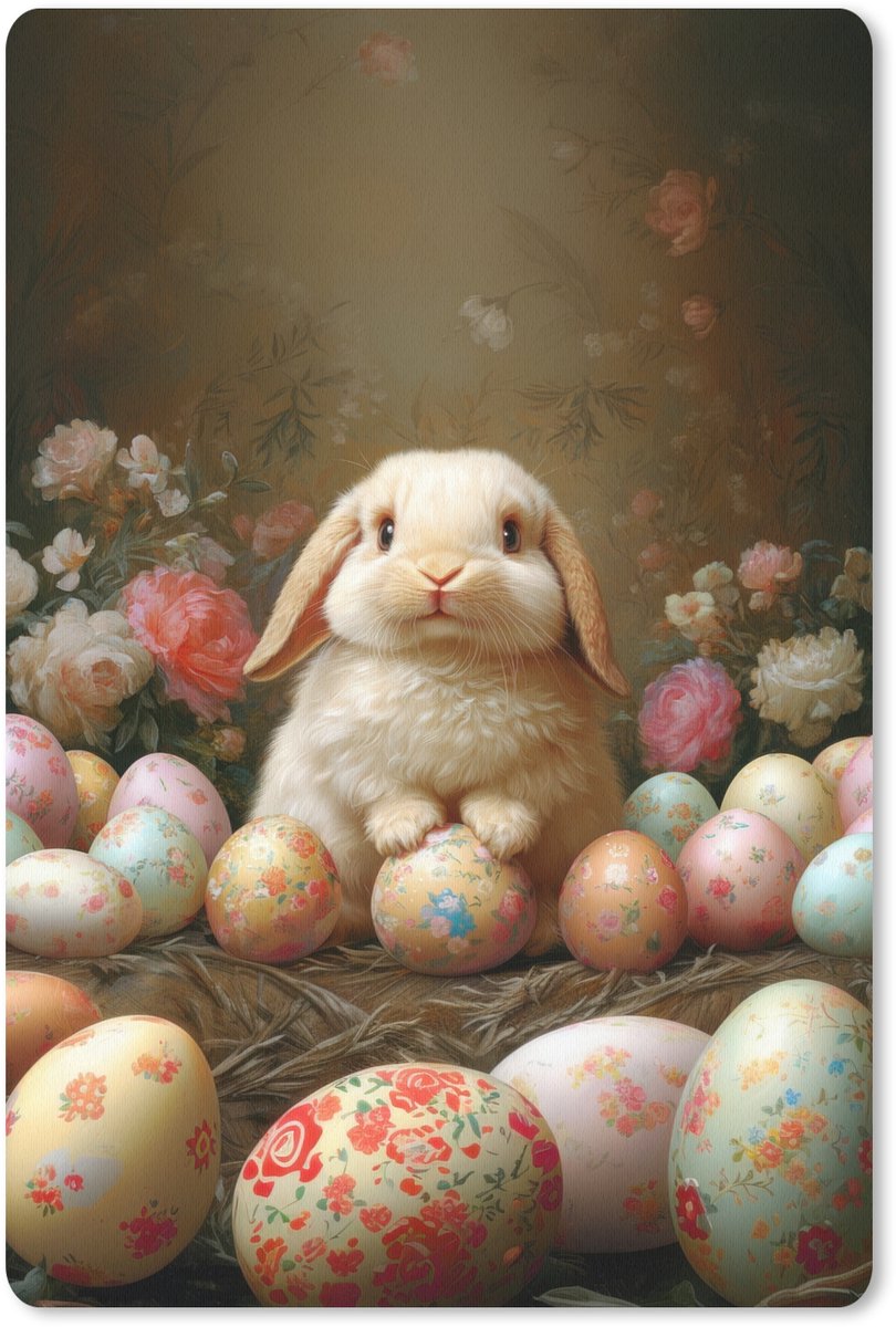 Muismat 18x27 cm - Mousepad Konijn - Paaseieren - Stilleven - Muismatten
