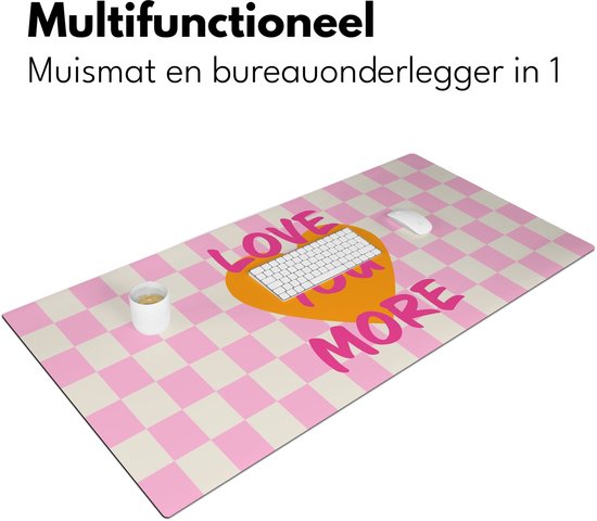 Sous-main 120x60 cm - Tapis de souris Valentine - Love - Rose - Oranje - Tapis de bureau - Tapis de souris XXL - Sous-main - Grands Tapis de souris - Organiseur de bureau - Sous-main
