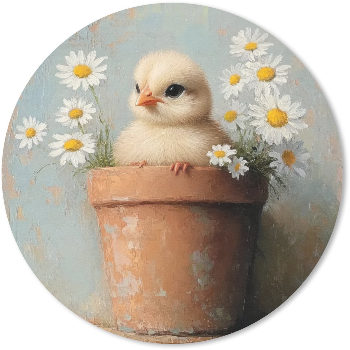 Muismat rond 40x40 cm - Mousepad Bloempot - Kuiken - Bloemetjes - Ronde muismatten