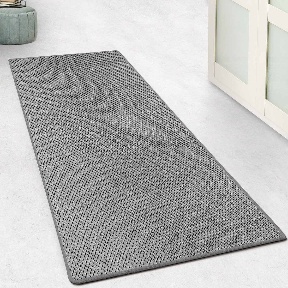FLOORDIREKT Tapijt Kalkutta - Op maat Gemaakt - Sisal Look - Slijtvast & Moderne Loper - Zilver - 80 x 400 cm