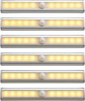 Draadloze Sensor Lamp - Draadloze Trapverlichting - LED kastverlichting - Draadloze nachtlampjes - Warm wit(6 STUKS)