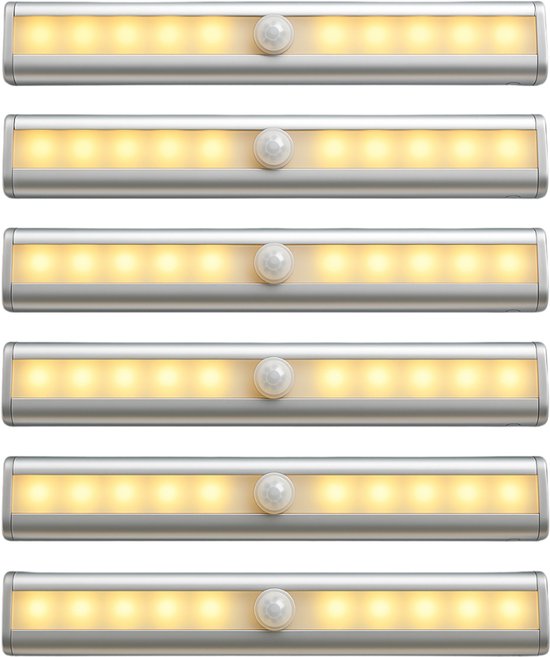 Draadloze Sensor Lamp - Draadloze Trapverlichting - LED kastverlichting - Draadloze nachtlampjes - Warm wit(6 STUKS)