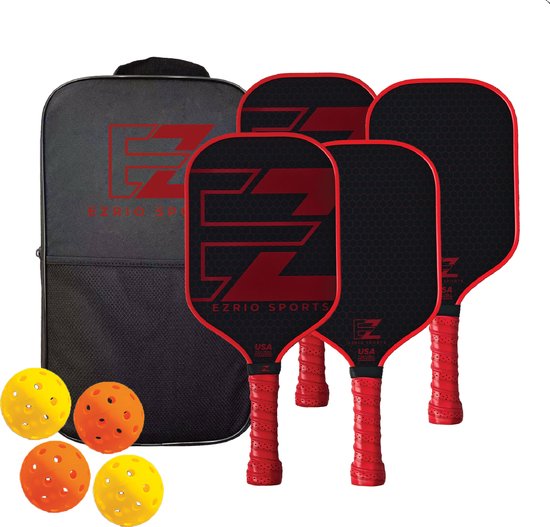 Amoswiz Pickleball Paddles Set van 4, premium glasvezel augurk bal