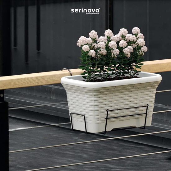 3pcs Jardinière de balcon en osier 6.5L plastique blanc 33x20x18 avec drainage