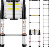 Bol.com 125 Voet Aluminium Telescopische Ladder Intrekbaar met Één Knop Draagvermogen van 375 Pond Antislipvoetjes Draagbare Opv... aanbieding