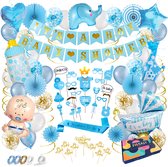 Fissaly 93 Stuks Babyshower Jongen & Gender Reveal Versiering – Baby Boy – Mommy to Be Party Decoratie Pakket