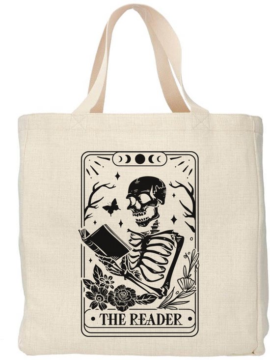 Creasowl® - The reader tote bag - Boodschappentas 38 x48 cm - Polylinnen- Tarot kaart tas - Shopper - Canvas tas - Boodschappen tas - Totebag - Schoudertas - Draagtas - Boeken tas