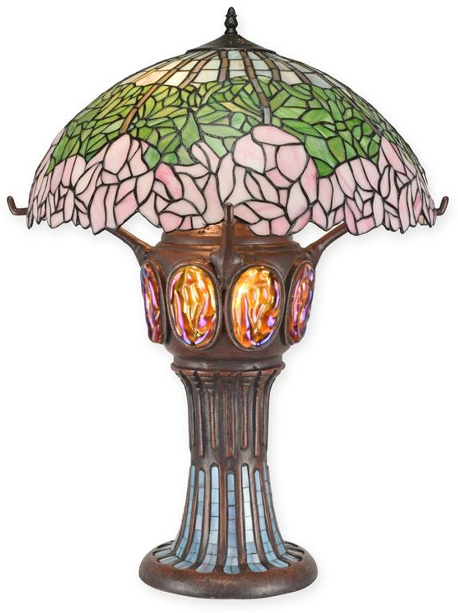 Tiffany-stijl tafellamp van glas en metaal – Handgemaakt design met kleurrijke glas-in-lood en sfeervolle verlichting voor elke kamer