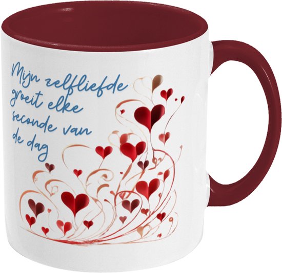 Mon amour-propre grandit à chaque seconde de la journée. Mug Witte avec intérieur et anse bordeaux