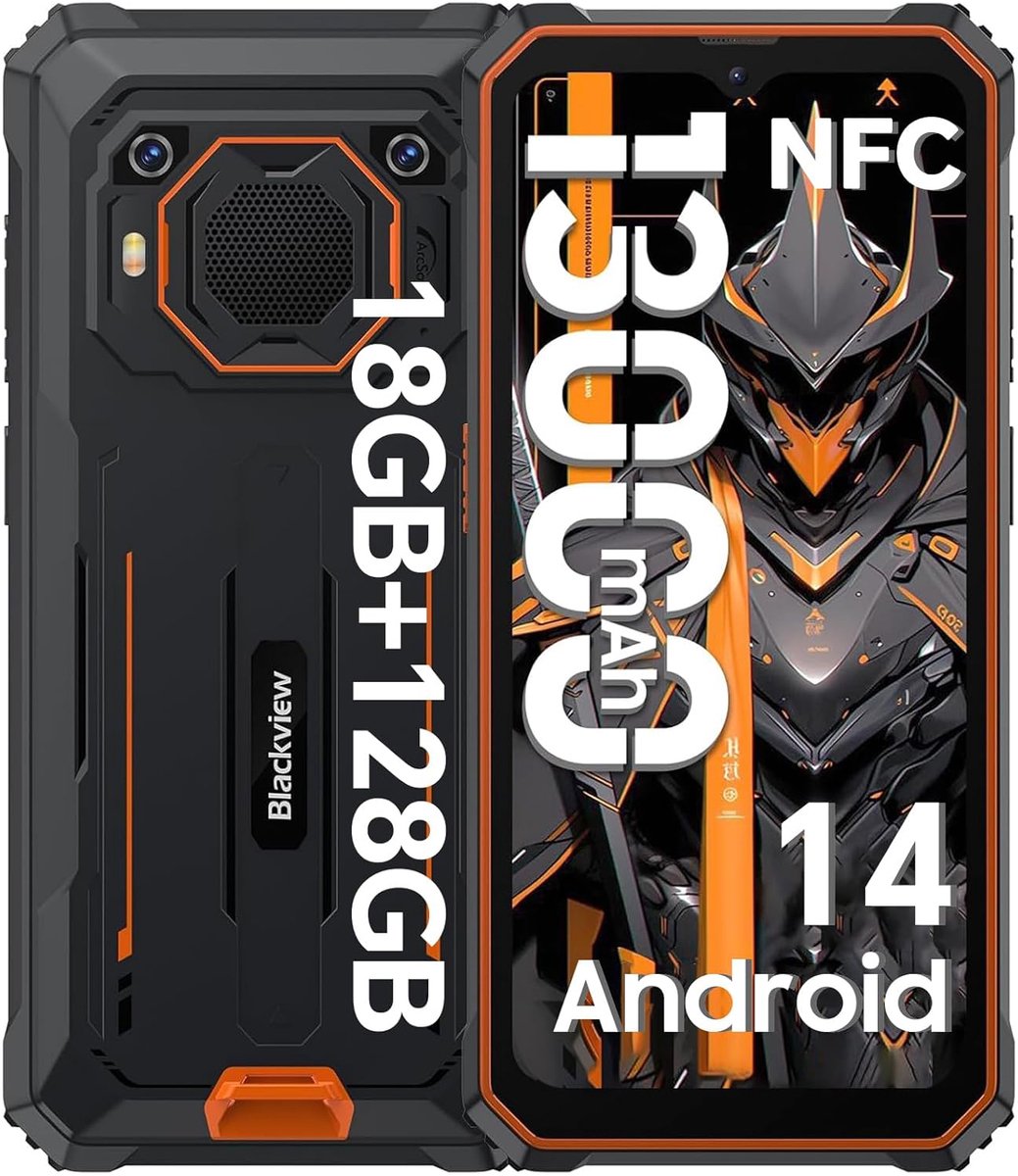 Blackview BV6200 Pro - Robuuste Smartphone - 18GB RAM - 128GB - 13000mAh - 6,56 inch - 4G Dual SIM - Android 14 - IP68 Waterdicht - NFC GPS - Oranje