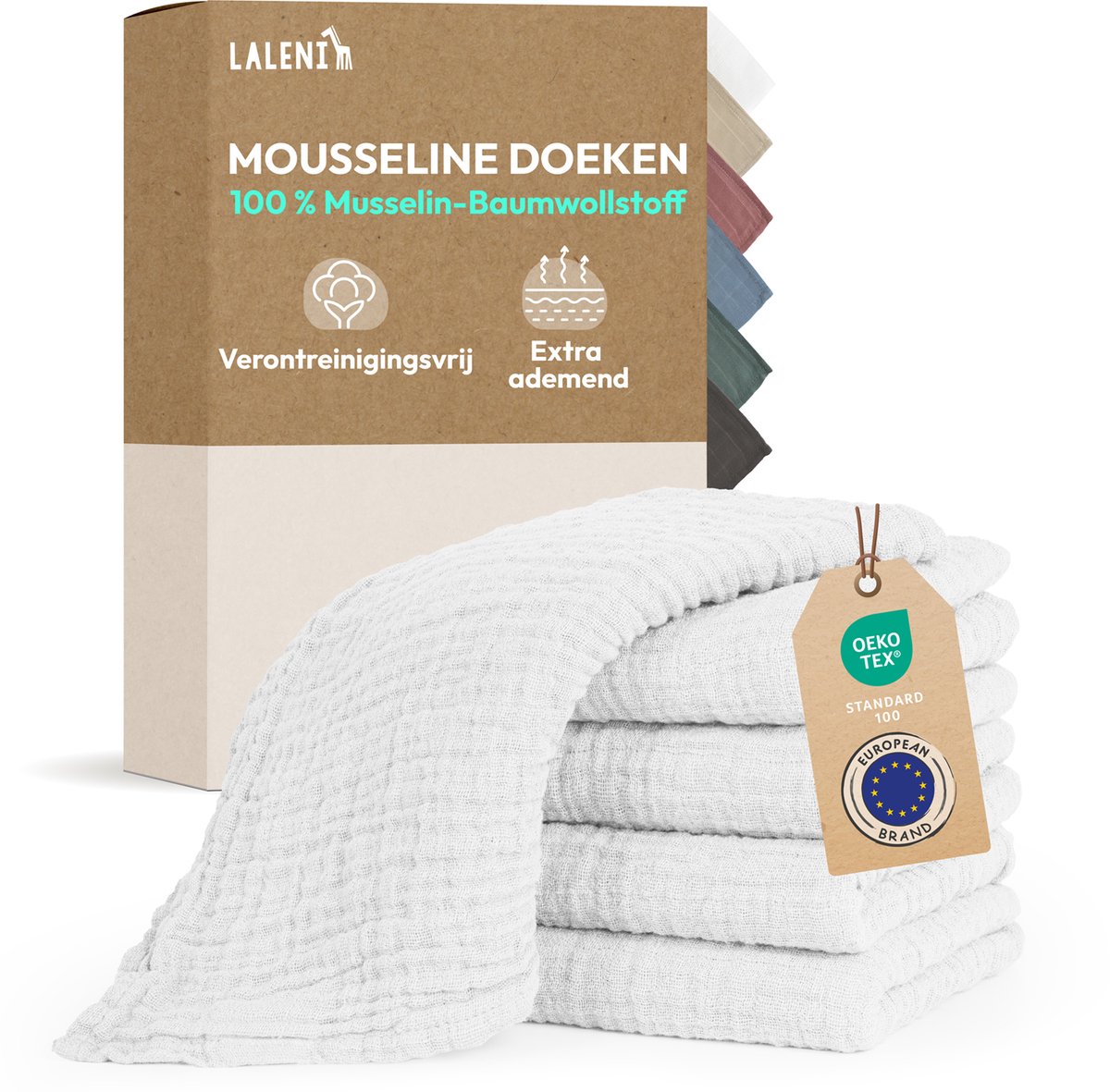 Laleni - Set van 5 Hydrofiele Doeken - Baby - 100% Katoen - 70x70 cm - Wit - Set van 5