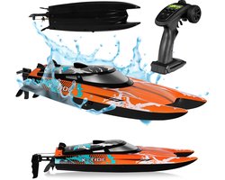 Overmax X-Tide – RC Boot – 25 km/u – 2x Batterij 34 Min Speeltijd – Motorboot - Speedboot – Waterkoeling – Automatische Rotatie – Smart Water Start – Alarmsysteem – Trim & Snelheidsregeling – Demo-Modus – 100m Bereik – Catamaran Design