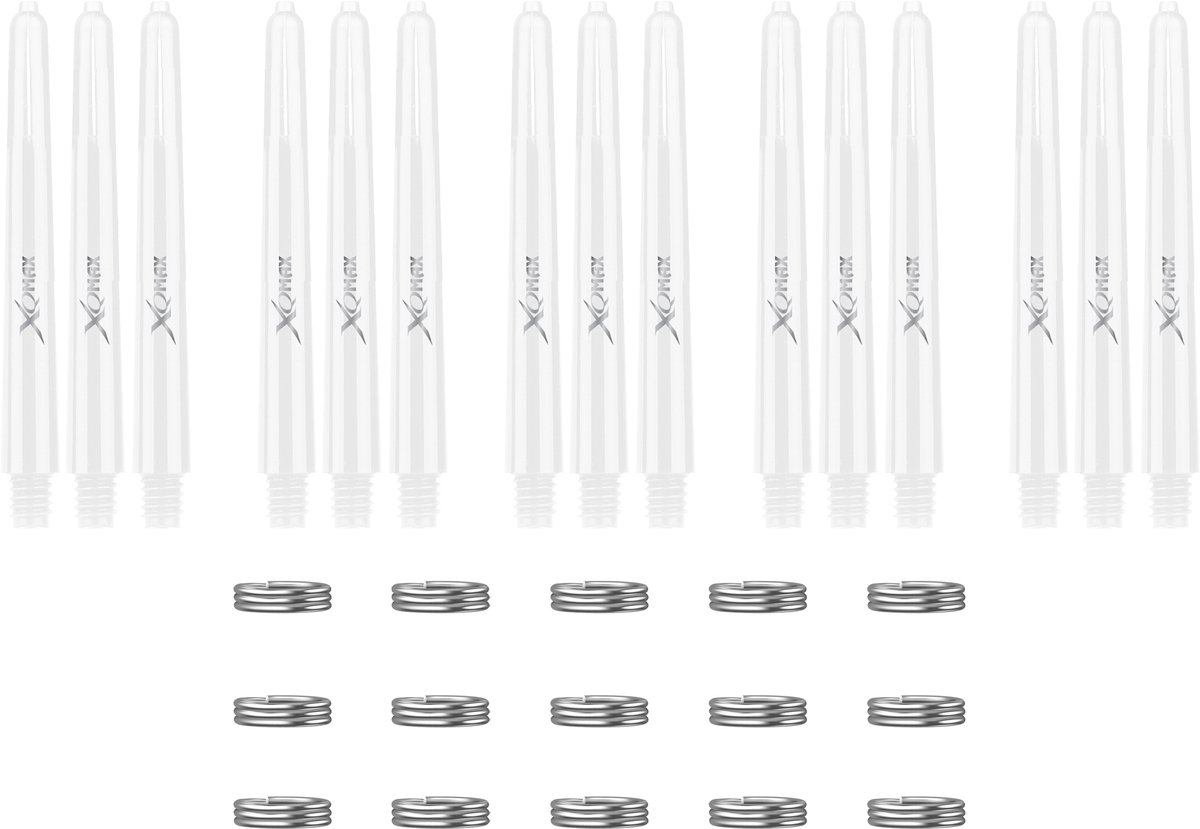 XQMax Dart Shafts - 5 Sets (15 stuks) - Medium - Wit - Plus Veerringetjes - Darts Shafts