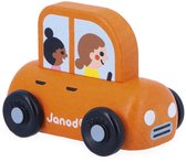 Janod Cross Roads - Voiture familiale en bois - Petite voiture familiale Oranje facile à manipuler - Stimule la motricité fine et l'imagination - Dès 1 an