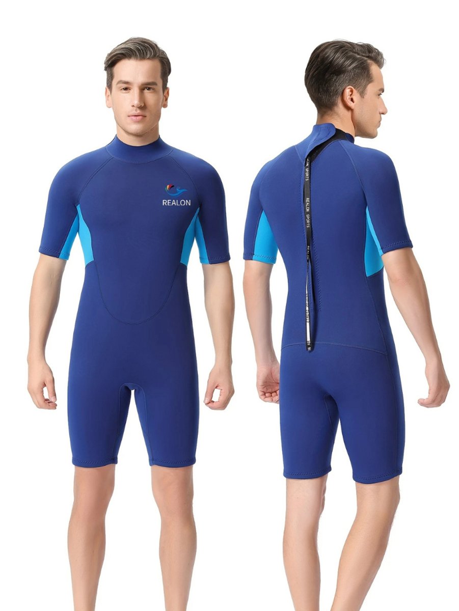 Livano Wetsuit Heren Swimsuit Shorty Surfpak Duikpak Lange Mouw Zwemsuit Blauw