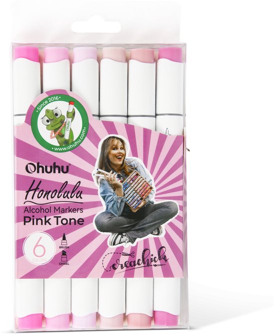 Creachick X Ohuhu Alcohol markers Brush & chisel set van 6 – Pink Tone