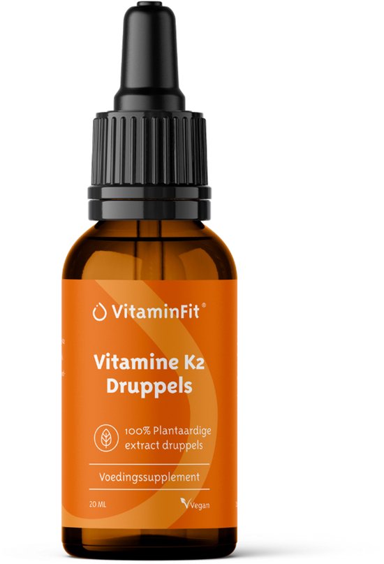 VitaminFit Vitamine K2 (MK7) Druppels - 100% Natuurlijk & Plantaardig - Biologisch Actief - 20 ML - Vloeibaar - Uit Natto-Extract