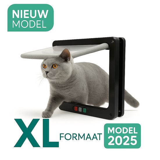 Kattenluik XL met Reflecterende Veiligheidsrand – 4 Vergrendelingen – Weerbestendig – Huisdierdeur voor Katten en Kleine Honden – Zwart – Anti-tocht Systeem
