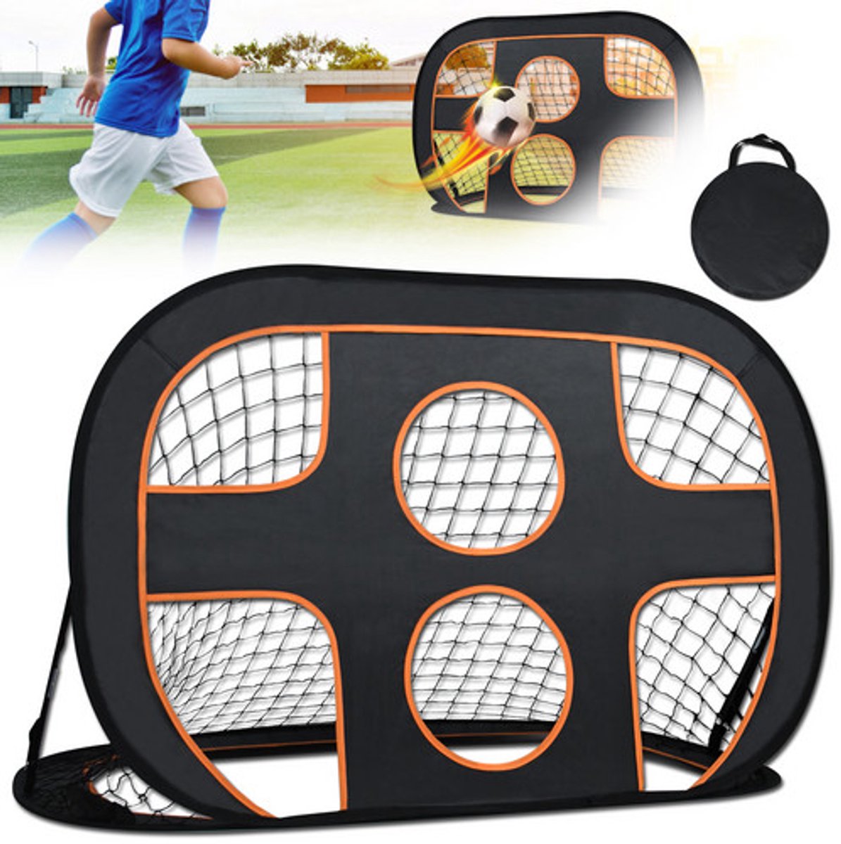 Pop-Up Opvouwbare Voetbaldoel Voetbal Doeltraining met Doelmuur Draagtas