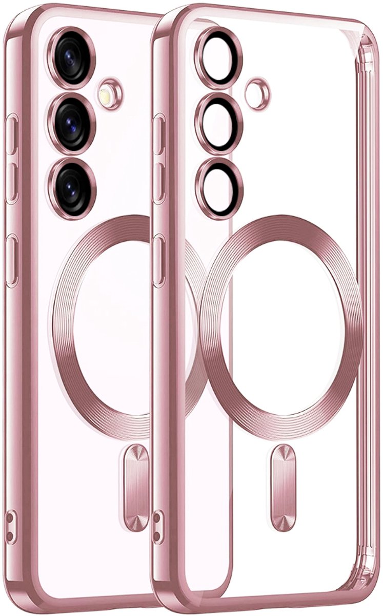 Backcover hoesje Geschikt voor: Samsung Galaxy S22 Plus met geïntegreerde Camera lens bescherming [magnetische hoes] compatibel met MagSafe Dames Heren - Roze