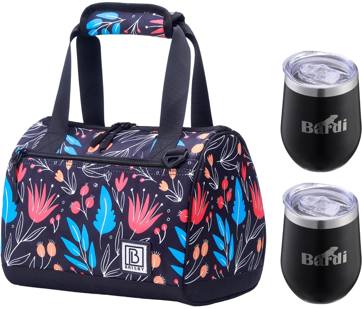 Brisby 10L Koeltas Night Flower + Thermosbeker Set Zwart – Voor vrouwen die altijd onderweg zijn