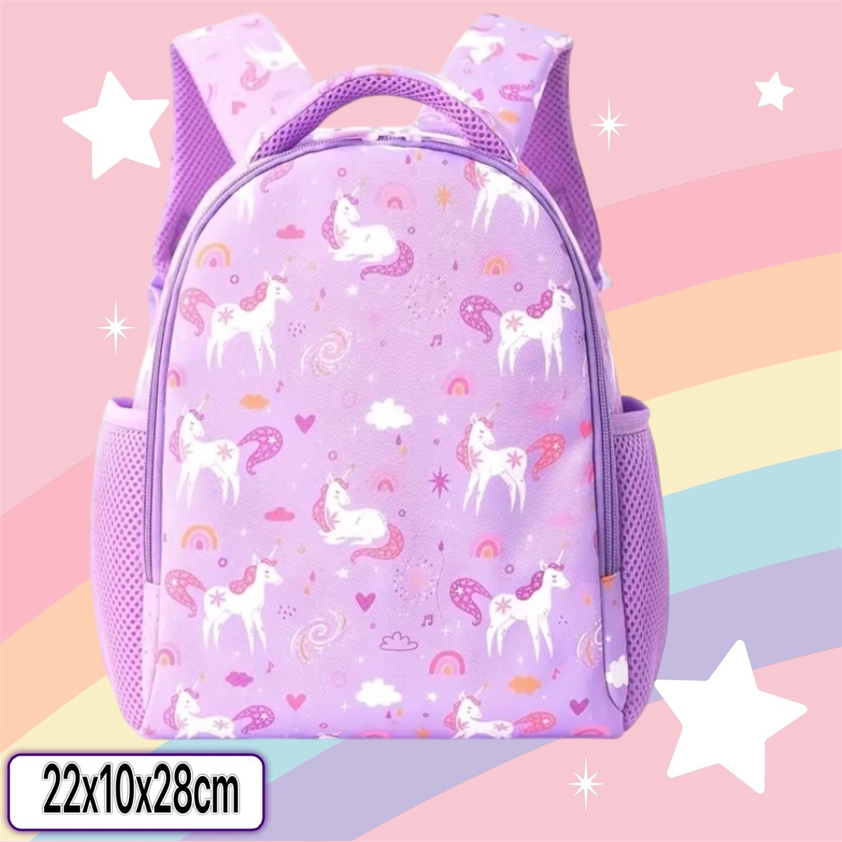 Twenty Two™ schooltas voor meisjes | peuterspeelzaal/basisschool | rugtas voor kinderen | peuter | kleuter | lichtgewicht en verstelbare banden | schattige print unicorn rugzak | gymtas | cadeau voor meisjes | 22x10x28cm | lila-paars