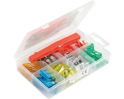 Zekeringen set – 80 stuks – 12/32V | Inhoud: 10 x 5A 10 x 7,5A 20 x 10A 10 x 15A 10 x 20A 10 x 25A 10 x 30A | Met zekeringtrekker