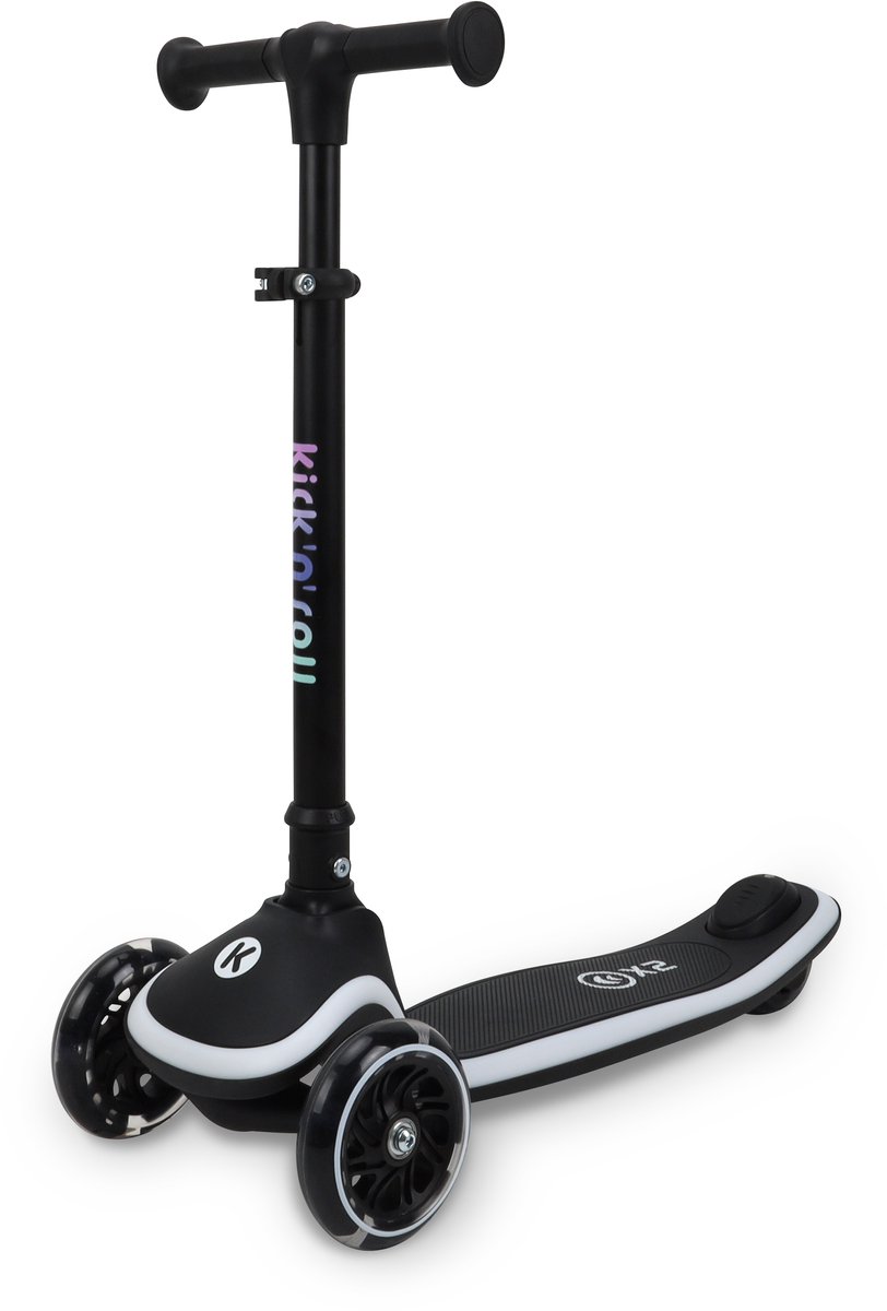 Kick'n'Roll X2 Kinderstep - Black, 3 wielen, LED-verlichting in het board, in hoogte verstelbaar.