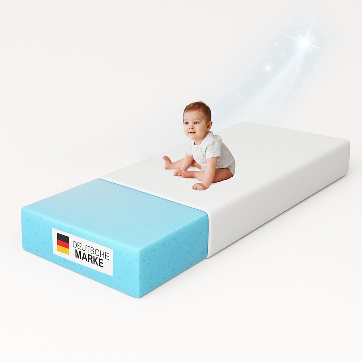 Arensberger kindermatras, baby matras Nora | 70cm x 140cm x 12cm | Wasbaar & afritsbare hoes | Puntelastisch gelschuim | Jeugdmatras, allergievriendelijke premium hoes - baby matras 70x140 cm Blauw