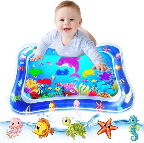Aolso Opblaasbaar matje voor pasgeborenen, opblaasbare Tummy Time-mat, watermat voor baby's, van pvc, BPA-vrij, versterkt de spieren van je kind