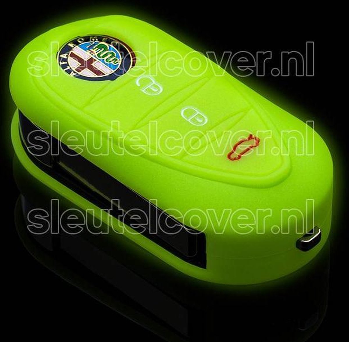 Autosleutel Hoesje geschikt voor Alfa Romeo - SleutelCover - Silicone Autosleutel Cover - Sleutelhoesje Glow in the dark / Lichtgevend